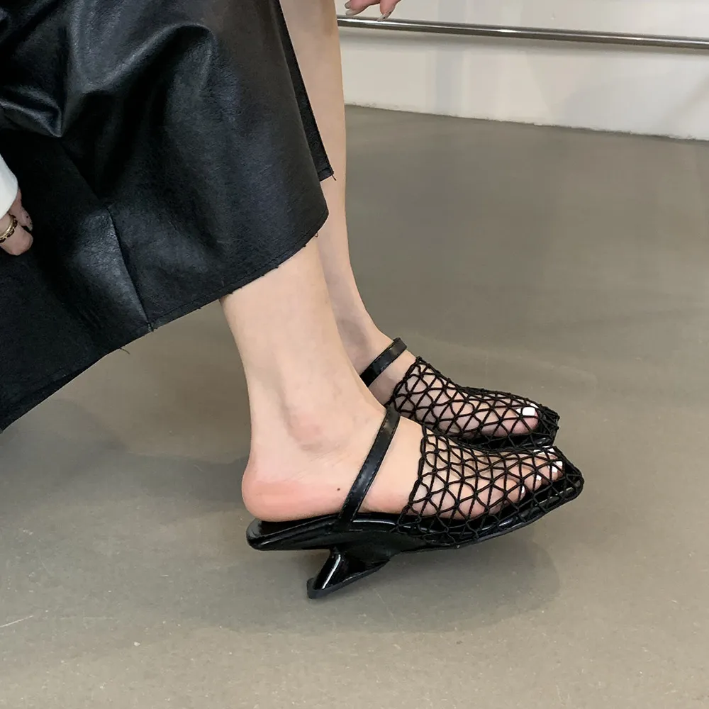 CF16476_0.webp Niche rome weave shoes breathable hollow high-heeled sandals - Image 1