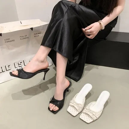 Square head shoes fish mouth slippers for women