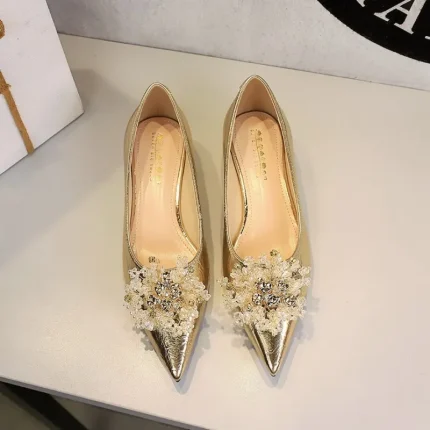 Metal rhinestone wedding shoes Korean style shoes